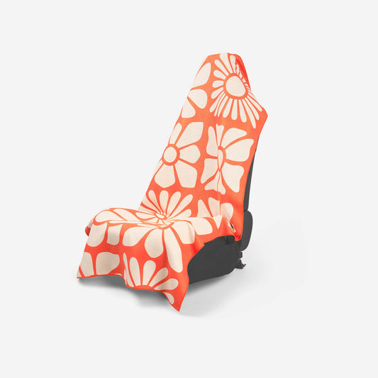 Car Seat Cover Towel: Big Flowers Expedition Orange - Wander Together Outfitters