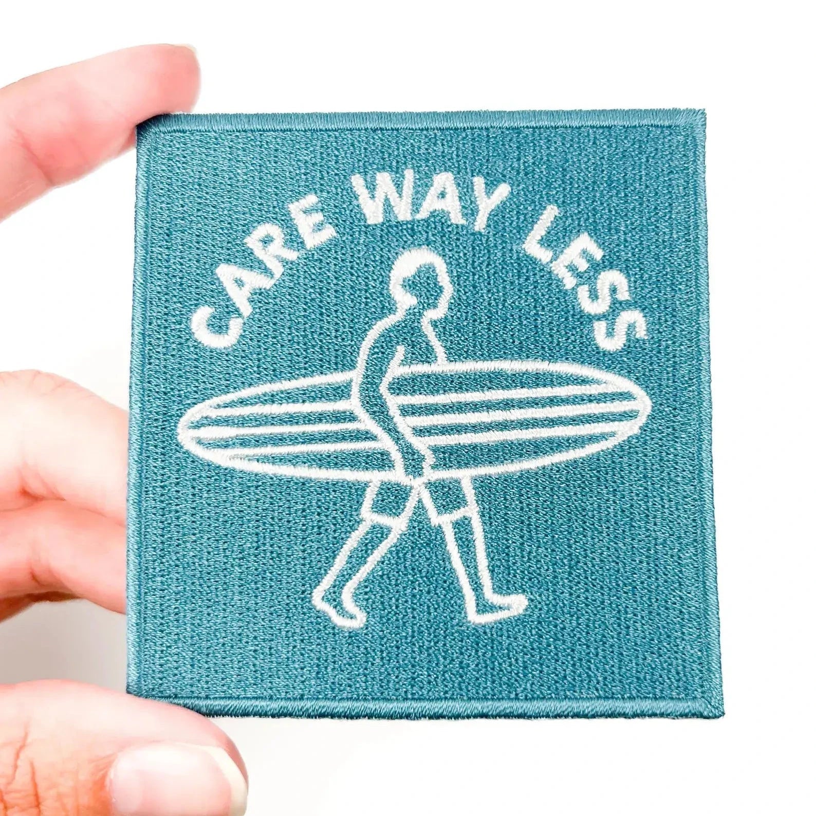 "Care Way Less" Embroidered Iron On Surf Patch - Wander Together Outfitters