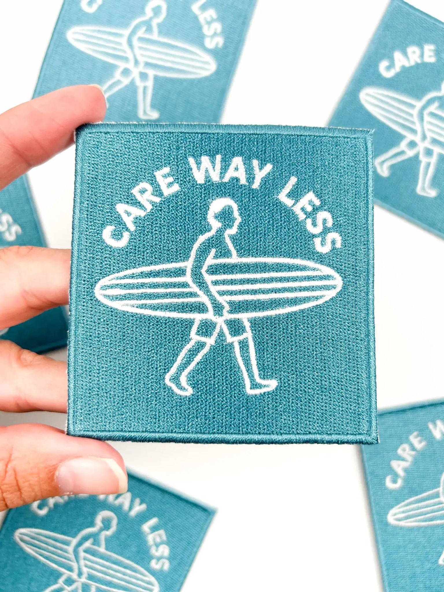 "Care Way Less" Embroidered Iron On Surf Patch - Wander Together Outfitters