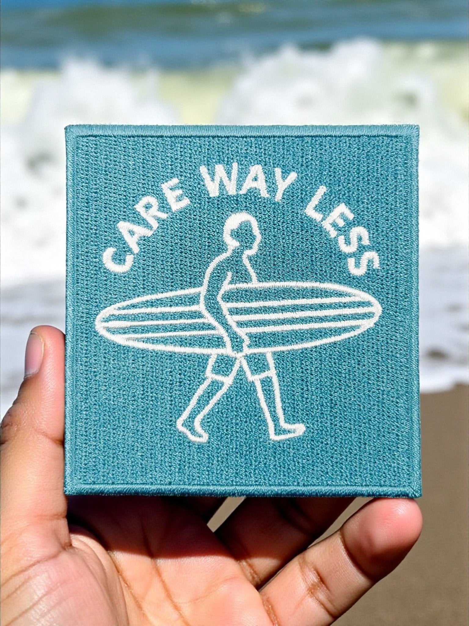 "Care Way Less" Embroidered Iron On Surf Patch - Wander Together Outfitters