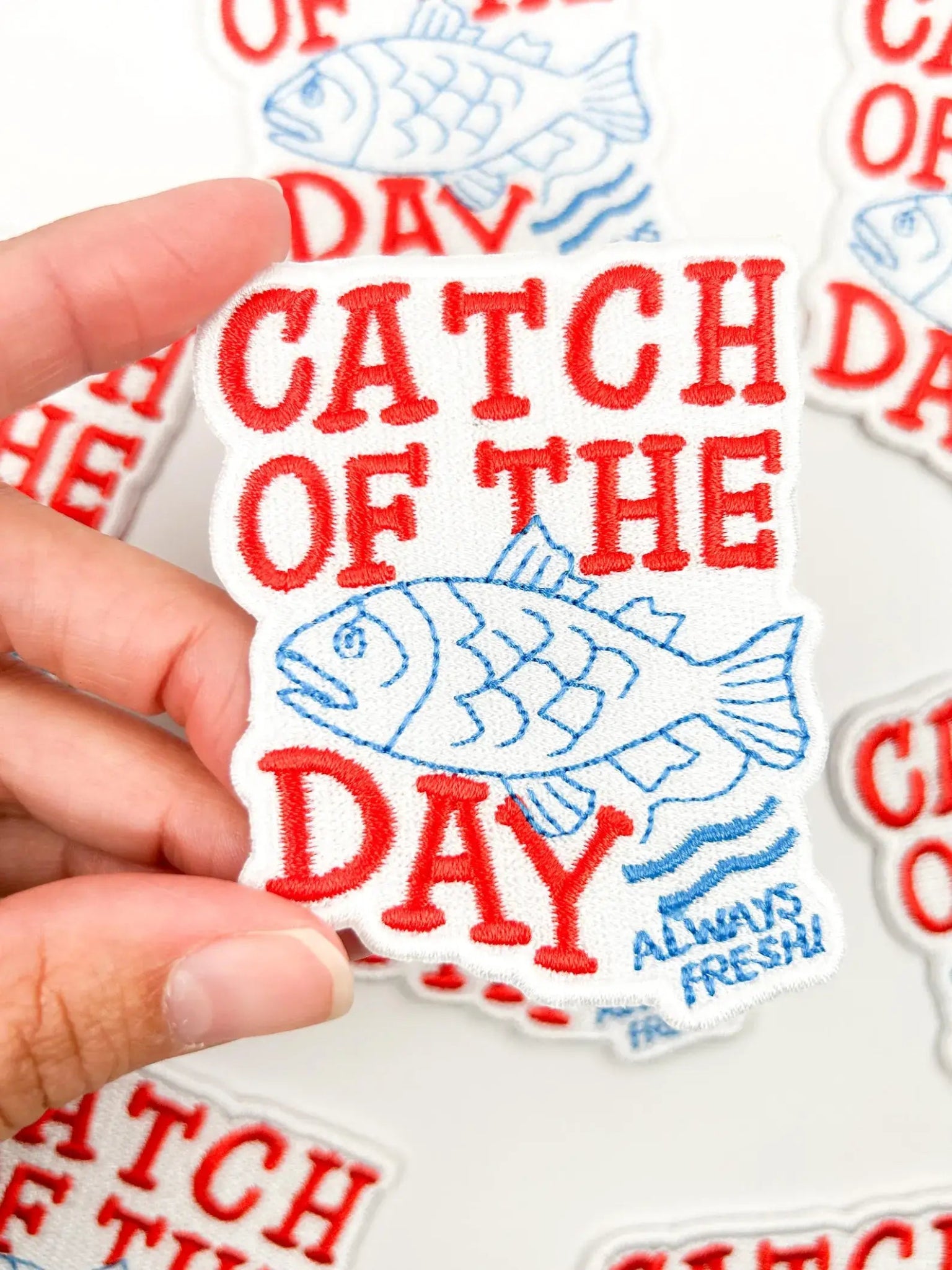 "Catch of the Day" Fun Embroidered Iron On Coastal Patch - Wander Together Outfitters