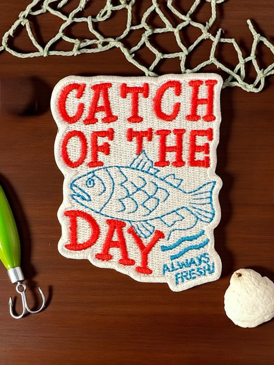 "Catch of the Day" Fun Embroidered Iron On Coastal Patch - Wander Together Outfitters