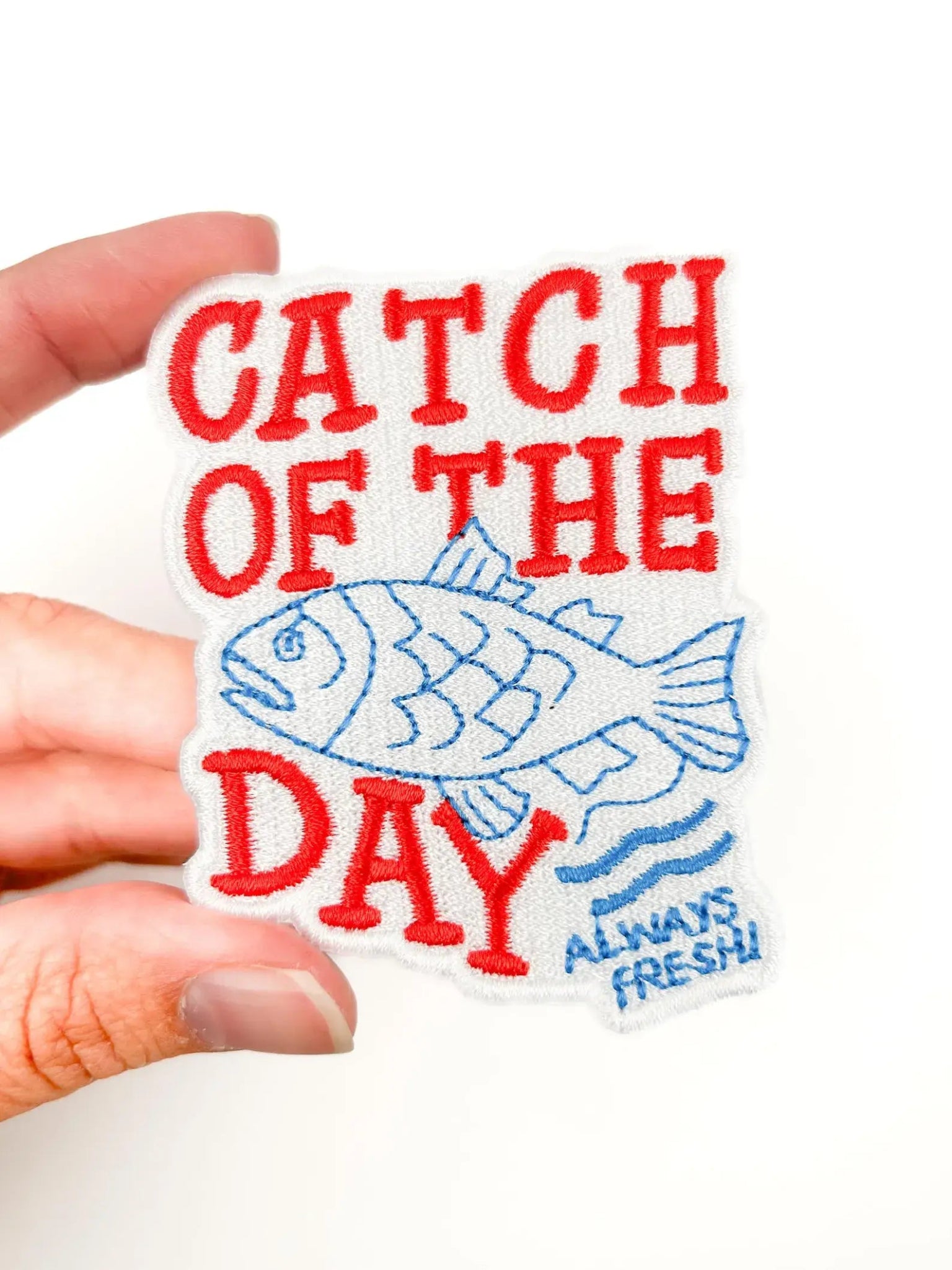 "Catch of the Day" Fun Embroidered Iron On Coastal Patch - Wander Together Outfitters