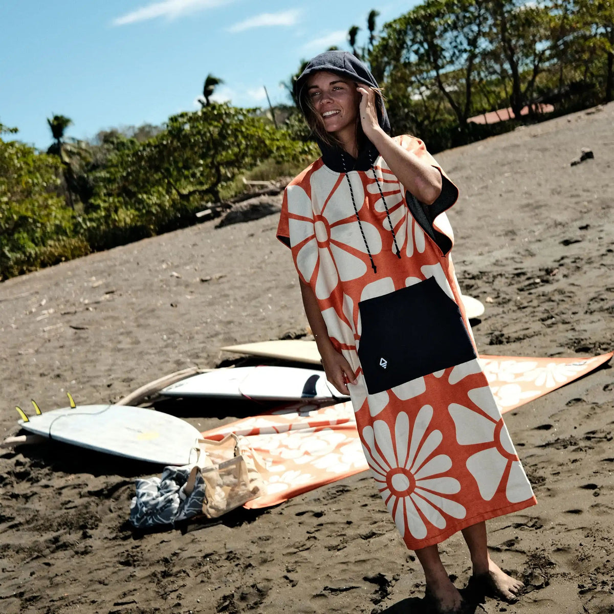 Changing Poncho: Big Flowers Expedition Orange - Wander Together Outfitters