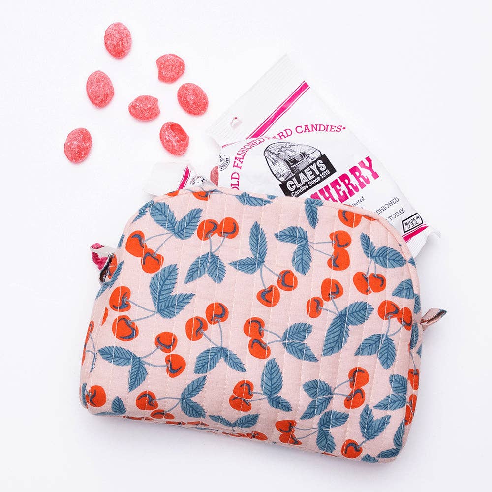 Cherry Small Quilted Scallop Zipper Pouch - Wander Together Outfitters
