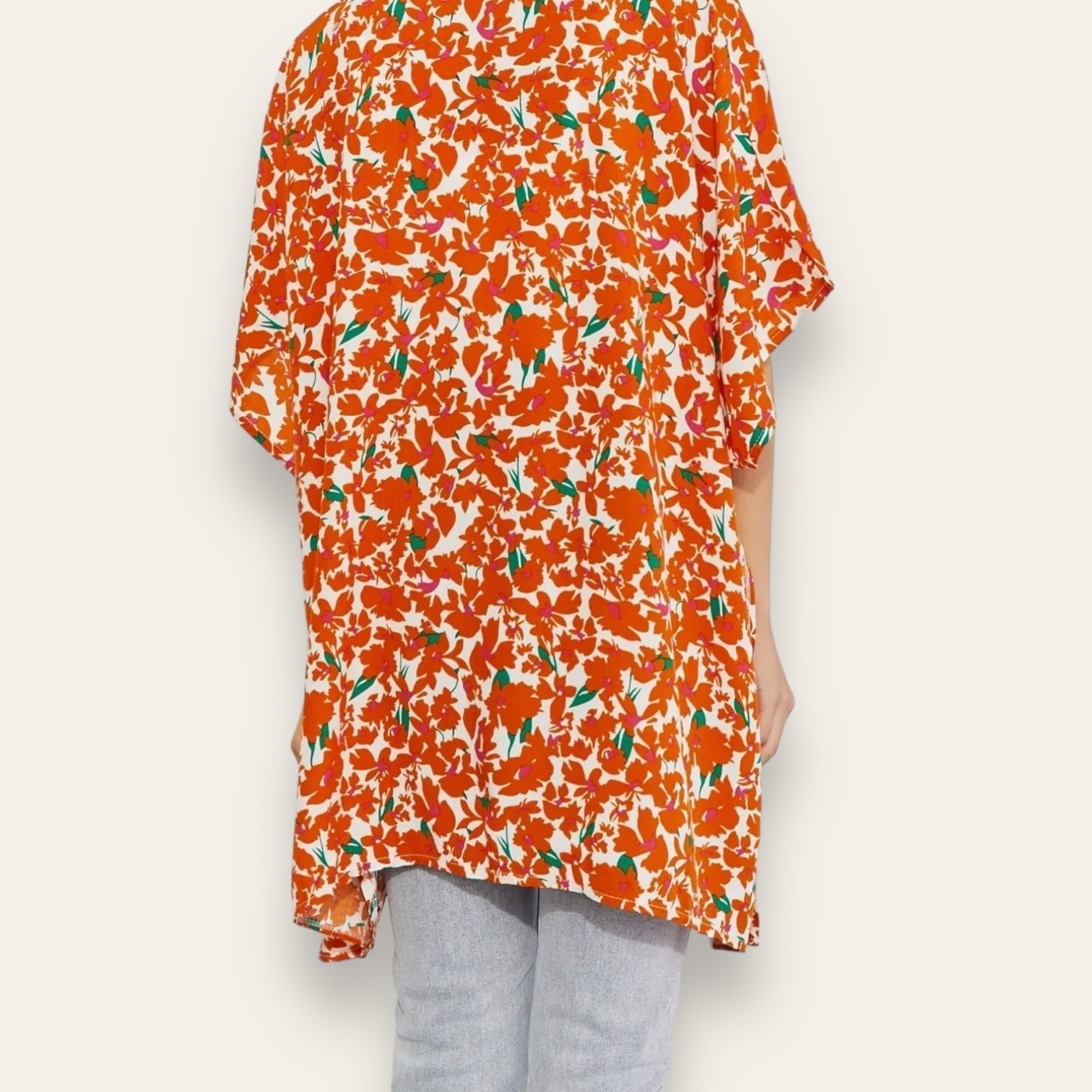 Citrus Blossom Floral Contrast Trim Kimono - Wander Together Outfitters