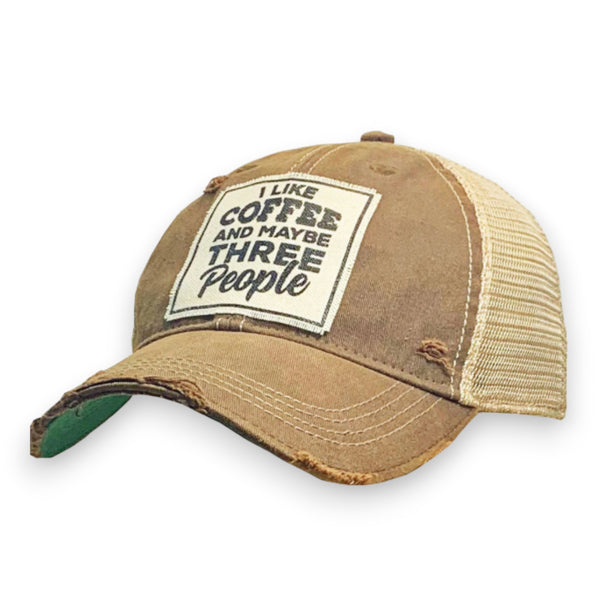 “I Like Coffee And Maybe Three People” Unisex Distressed Trucker Cap