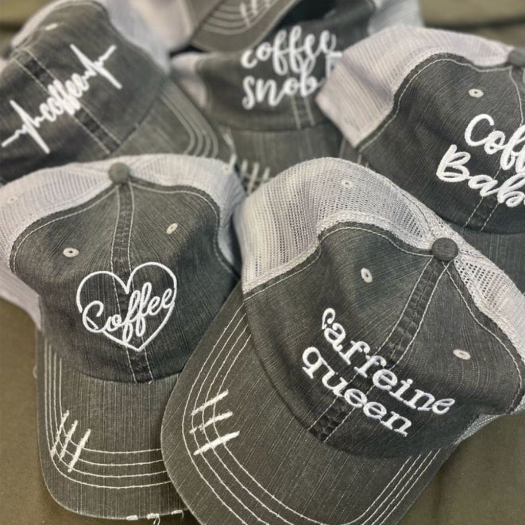 Coffee Themed Distressed Unisex Caps - Variety of Sayings! (SALE) - Wander Together Outfitters