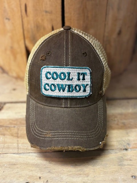 "Cool it Cowboy" Distressed Cotton Mesh - back Cap - Wander Together Outfitters