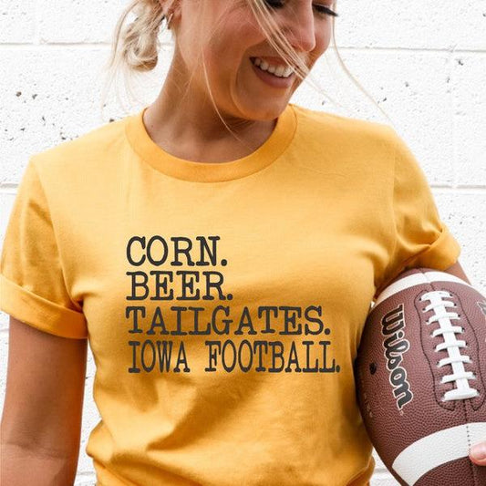 "Corn. Beer. Tailgates. Iowa Football" Boutique Tee - Wander Together Outfitters