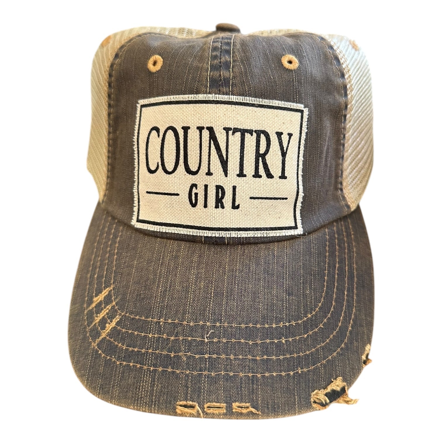 "Country Girl" Distressed Trucker Hat Baseball Cap - Wander Together Outfitters