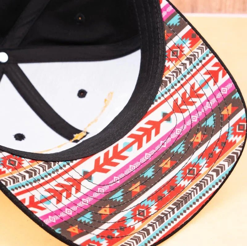 “Cowgirl” Embroidered Cap with Aztec Print (Yellow or Black) - Wander Together Outfitters