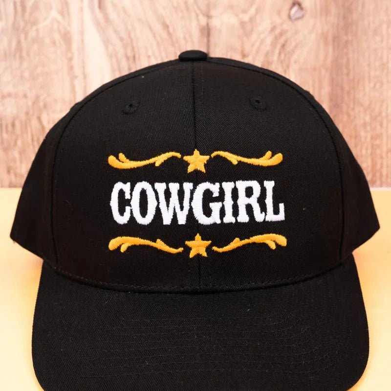 “Cowgirl” Embroidered Cap with Aztec Print (Yellow or Black) - Wander Together Outfitters