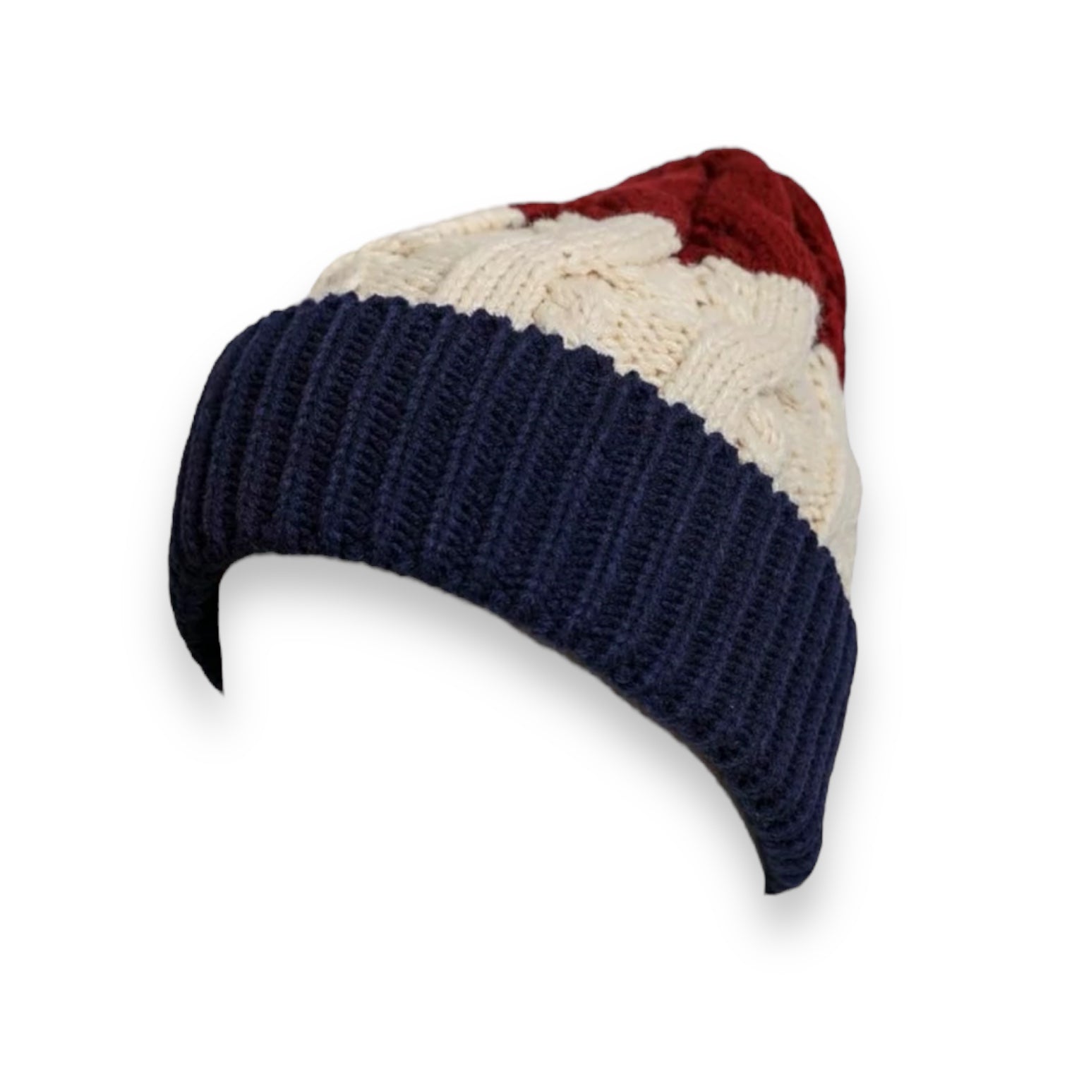 Cozy Thick Knit Zigzag Beanie - Maroon & Blue (SALE) - Wander Together Outfitters