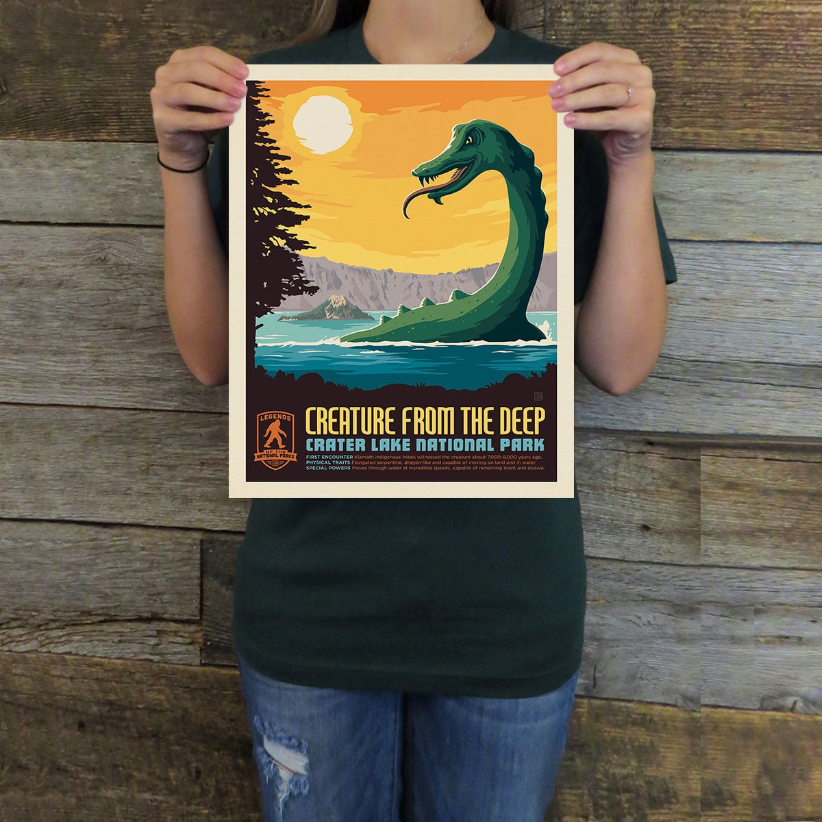 Crater Lake National Park: Creature from the Deep (Legends & Monsters) Art Print - Wander Together Outfitters