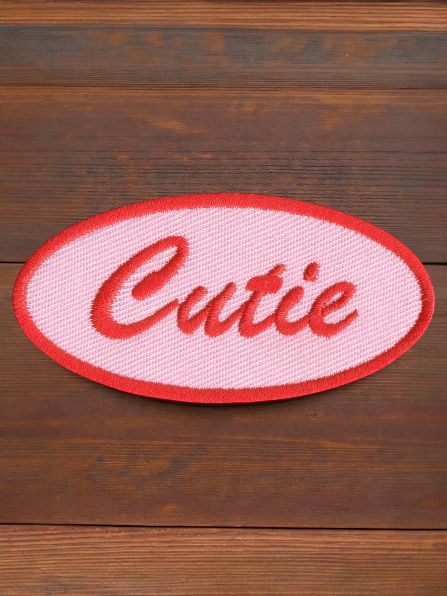 "Cutie" Diner Name Tag Iron On Patch Pink Retro Style - Wander Together Outfitters
