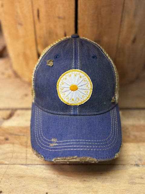 Daisy Patch Distressed Mesh Snapback Baseball Cap - Wander Together Outfitters