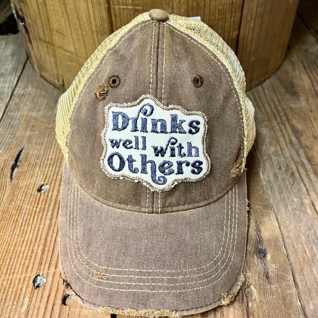 "Drinks Well With Others" Distressed Cap - Wander Together Outfitters