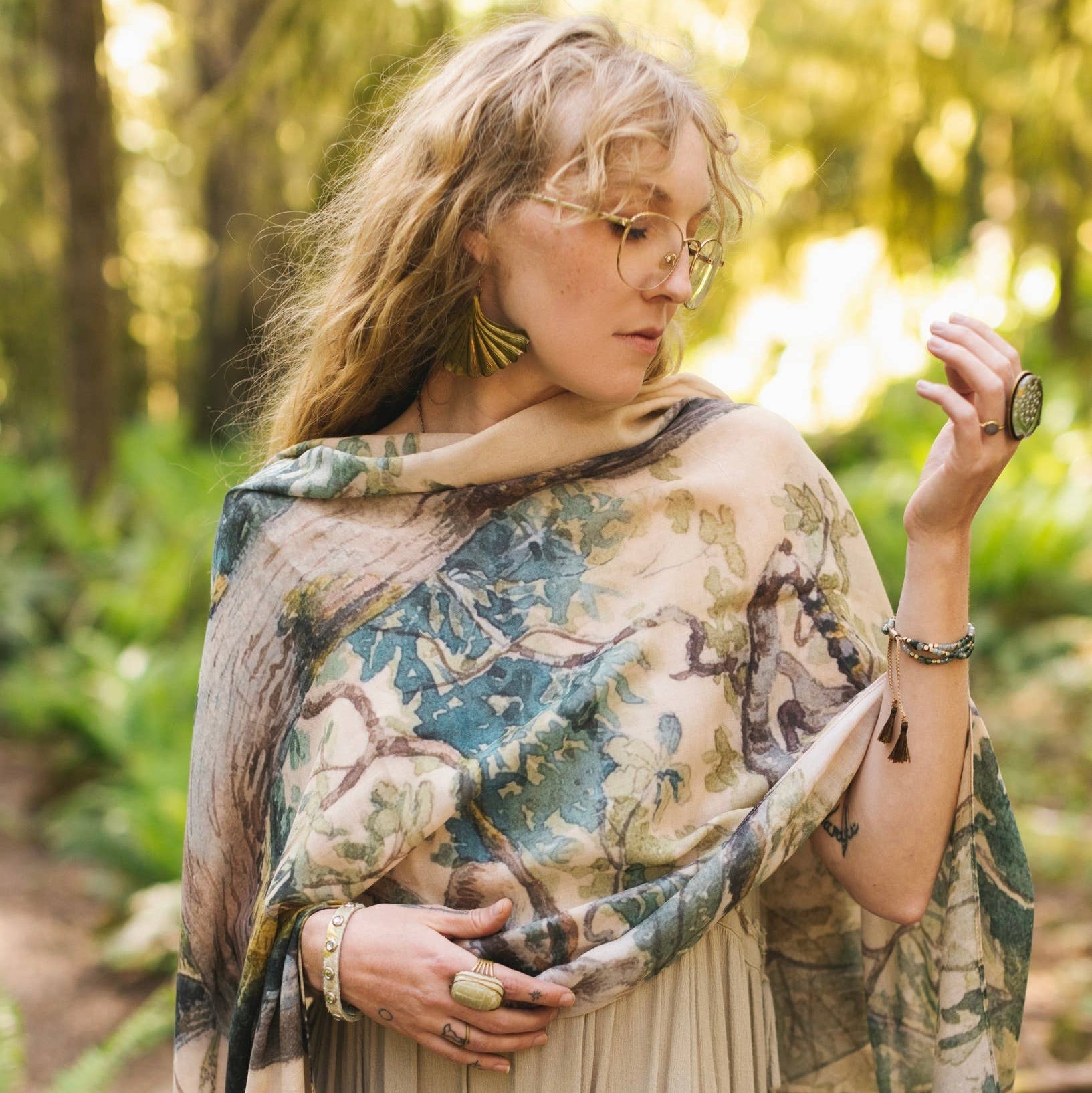 Earth & Sky Scarf with Tree Print - Wander Together Outfitters