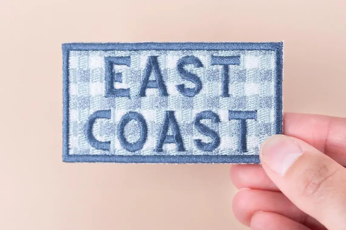 "East Coast" Patch Blue Gingham Embroidered Iron On Coastal Patch - Wander Together Outfitters
