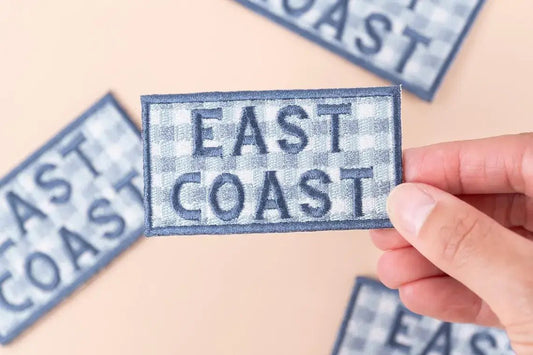 "East Coast" Patch Blue Gingham Embroidered Iron On Coastal Patch - Wander Together Outfitters