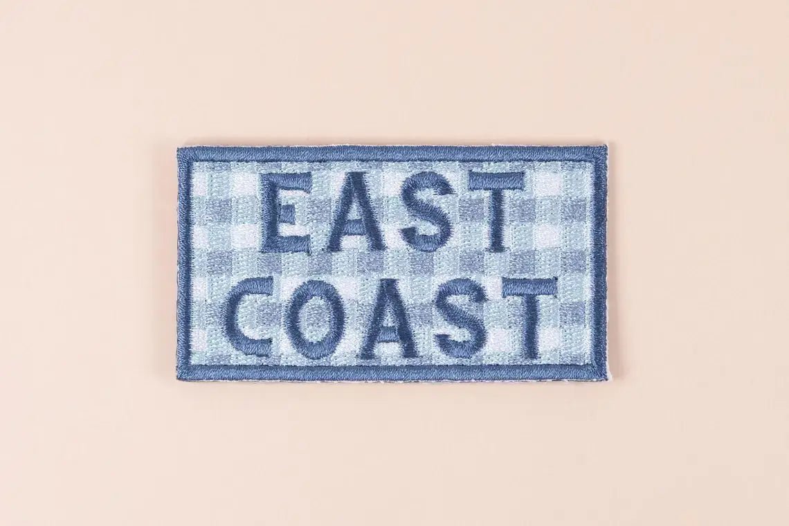 "East Coast" Patch Blue Gingham Embroidered Iron On Coastal Patch - Wander Together Outfitters