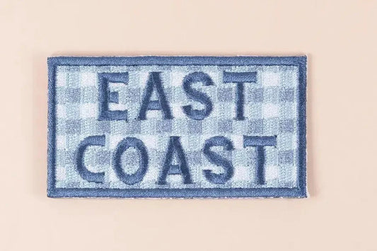 "East Coast" Patch Blue Gingham Embroidered Iron On Coastal Patch - Wander Together Outfitters