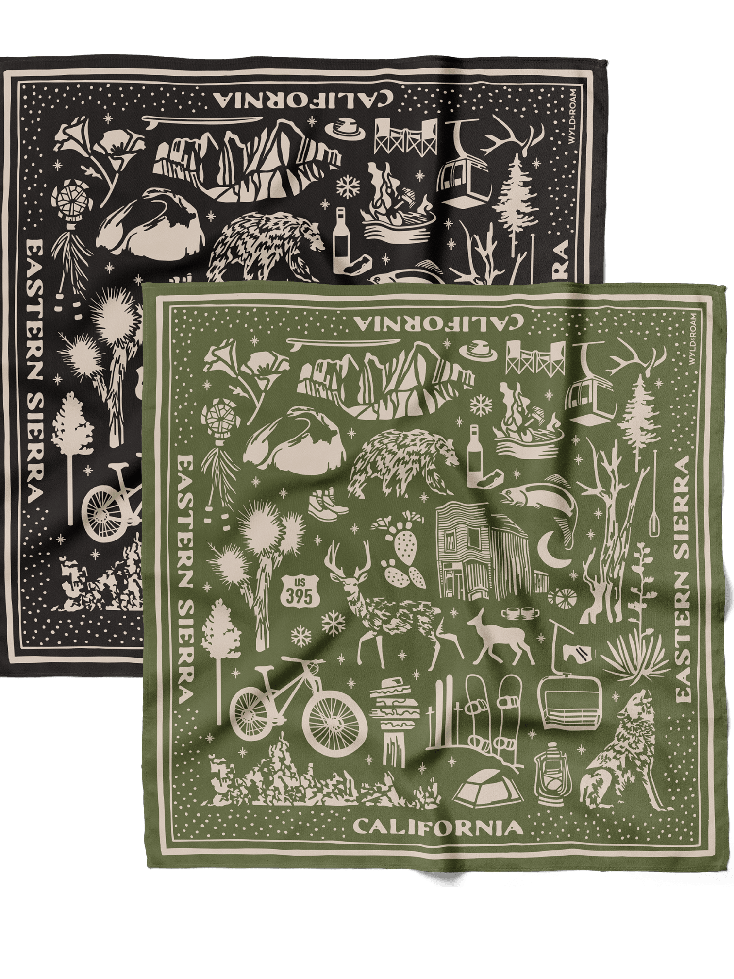 Eastern Sierra Adventure Bandana (Black or Sage) - Wander Together Outfitters