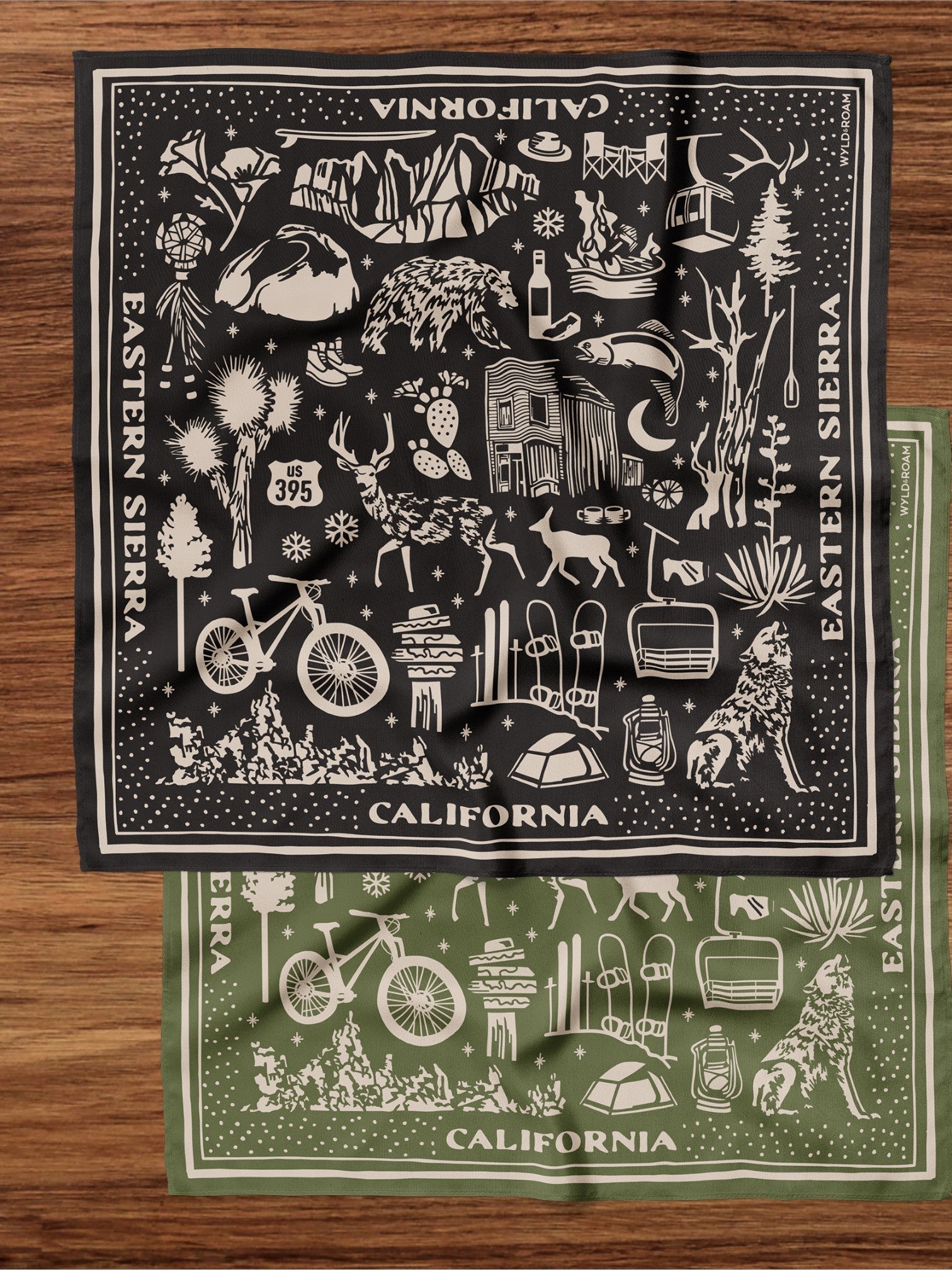 Eastern Sierra Adventure Bandana (Black or Sage) - Wander Together Outfitters