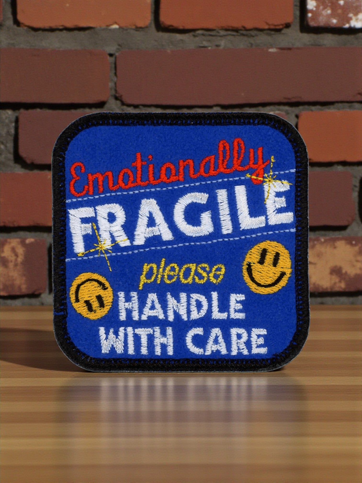 "Emotionally Fragile" Blue Handmade Sew or Iron On Patch - Wander Together Outfitters