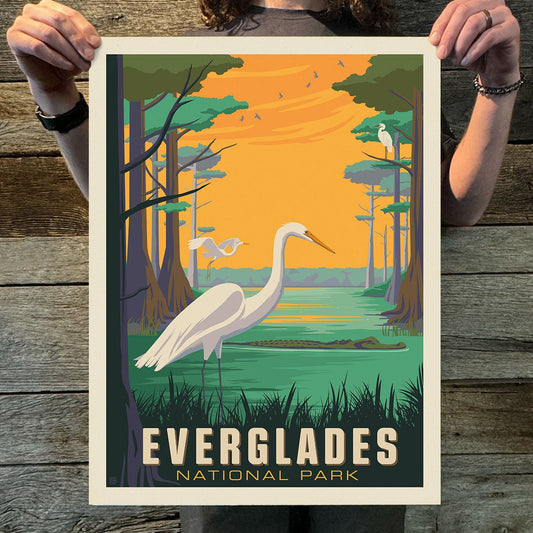 Everglades National Park: Great Egrets (63 National Parks) Art Print - Wander Together Outfitters