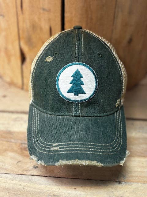 Evergreen Pine Tree Distressed Unisex Trucker Hat - Wander Together Outfitters