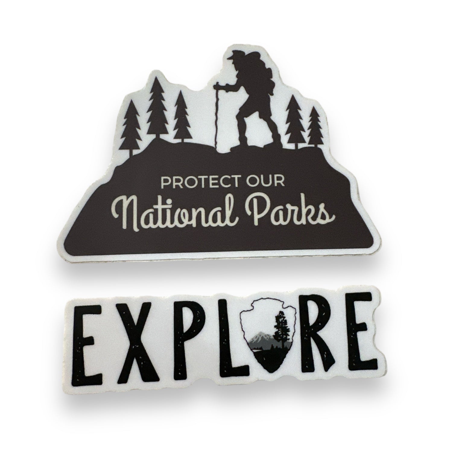 “Explore” National Parks - Black and White Vinyl Sticker - Wander Together Outfitters