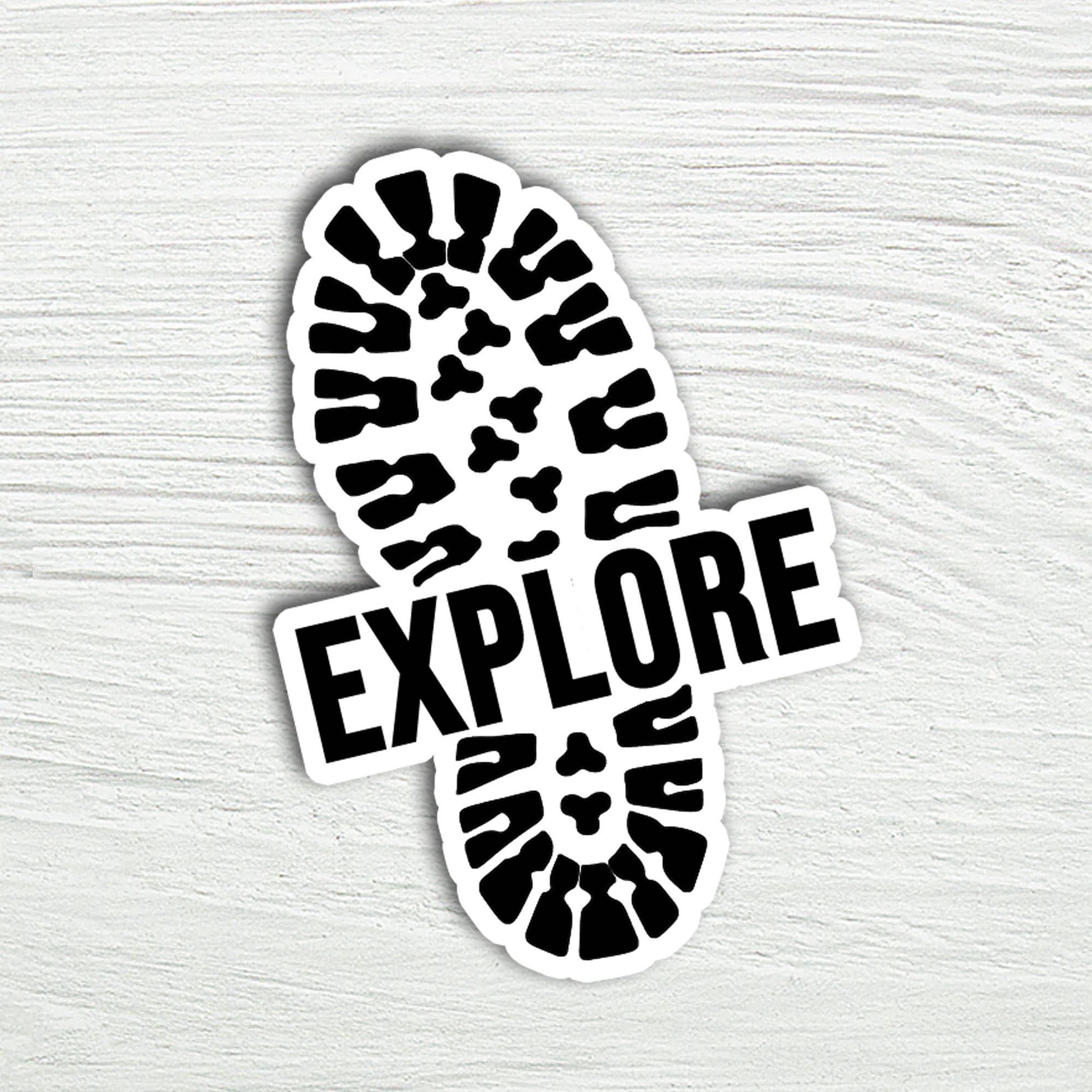 "Explore" with Hiking Boot Laptop Water Bottle Sticker - Wander Together Outfitters