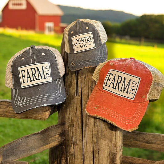 "Farm Girl" Distressed Vintage Trucker Cap - Wander Together Outfitters