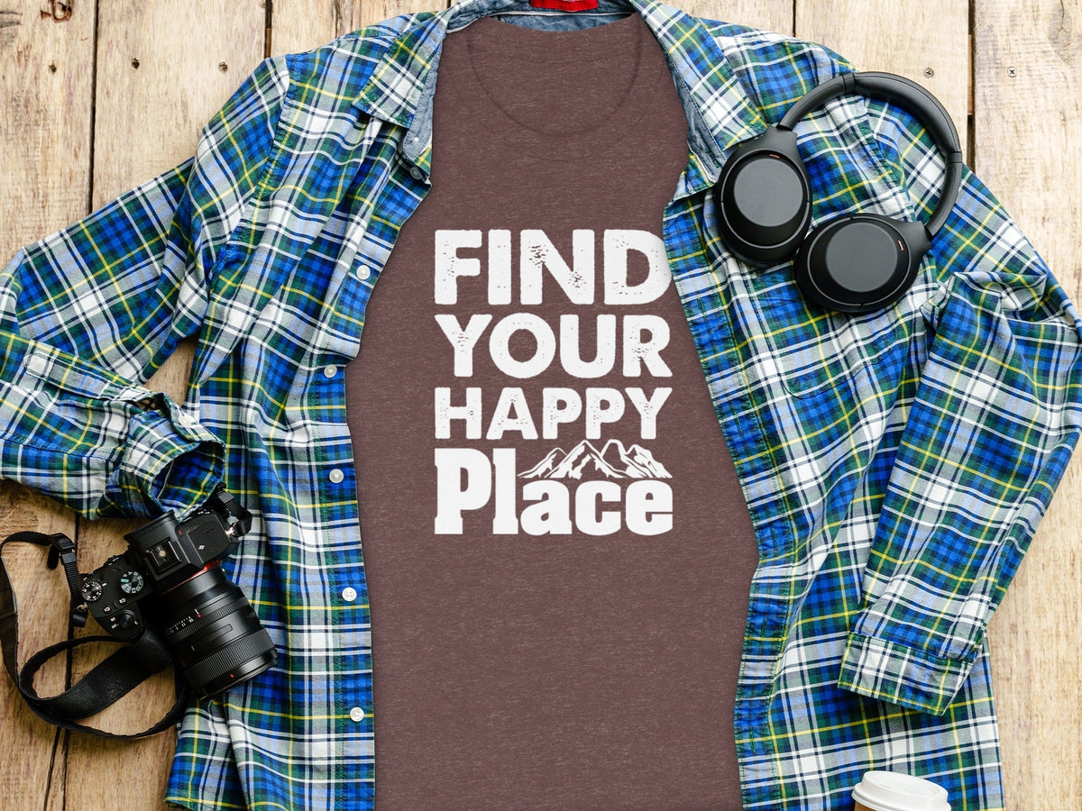 “Find Your Happy Place” with Mountain Unisex T-Shirt - Wander Together Outfitters