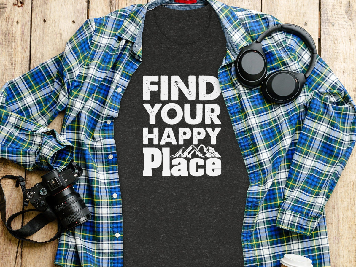 “Find Your Happy Place” with Mountain Unisex T-Shirt - Wander Together Outfitters