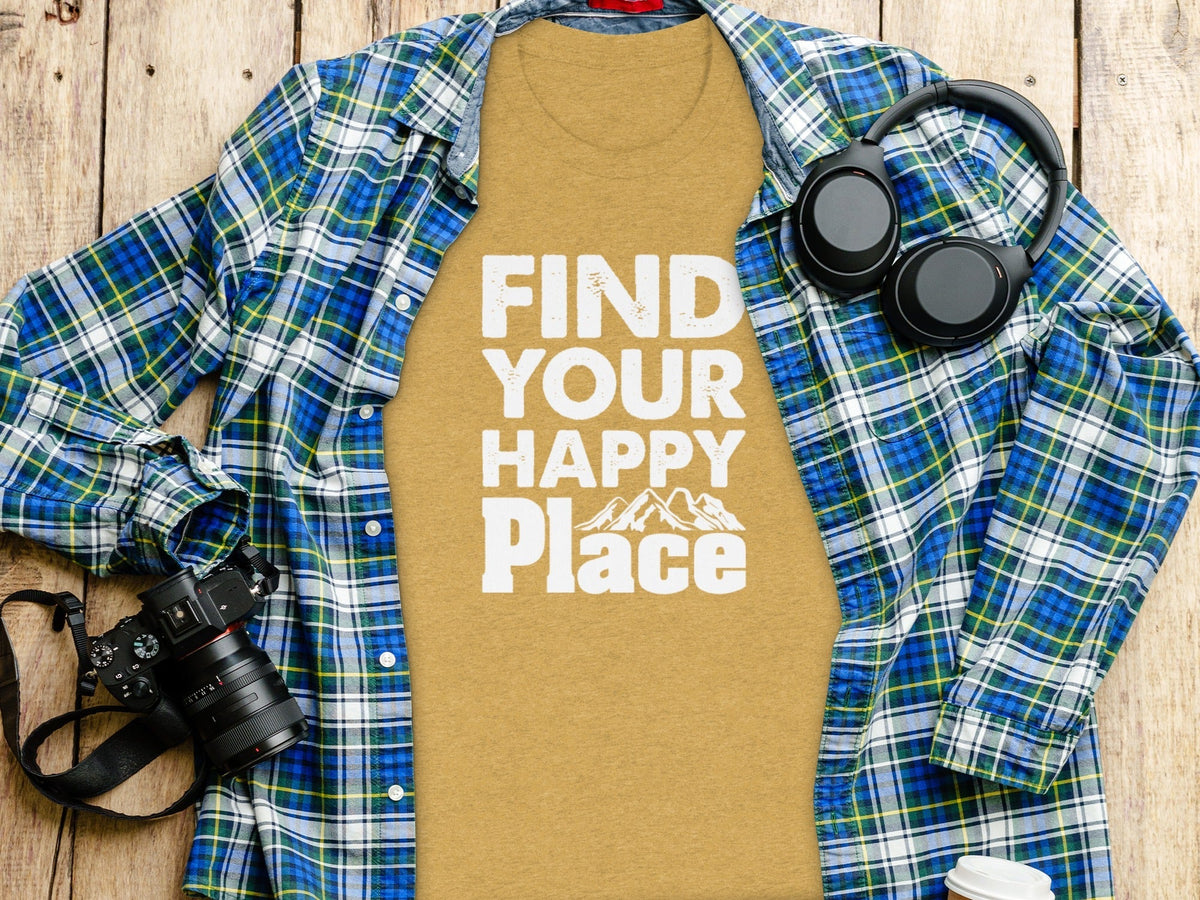 “Find Your Happy Place” with Mountain Unisex T-Shirt - Wander Together Outfitters