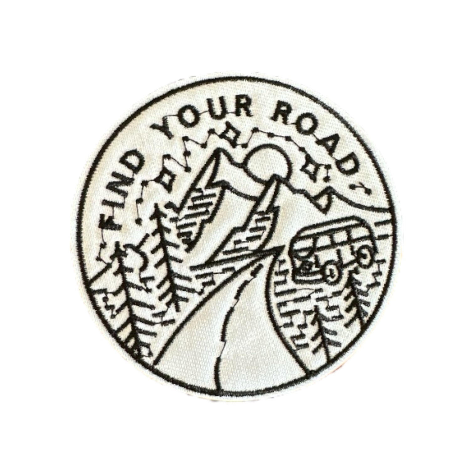 “Find Your Road” Embroidered Bl/Wht Iron On Patch - Wander Together Outfitters