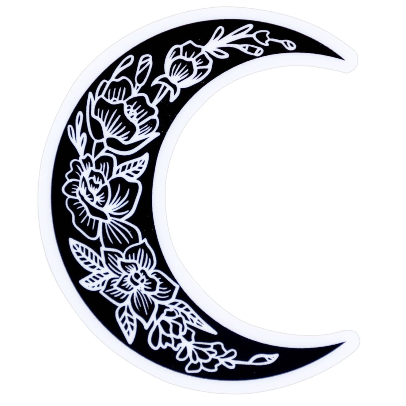 Floral Moon Crescent Moon with Flowers Illustrated Sticker - Wander Together Outfitters