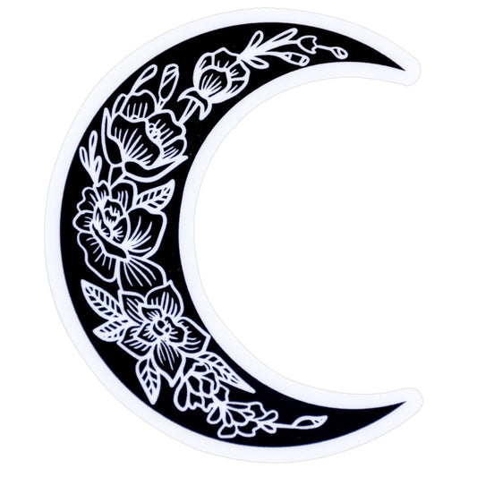 Floral Moon Crescent Moon with Flowers Illustrated Sticker - Wander Together Outfitters