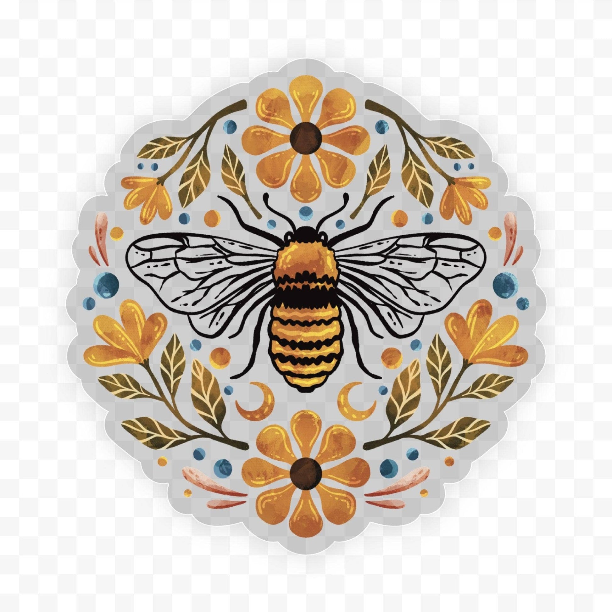 Flowers And Bee Clear Sticker - Wander Together Outfitters