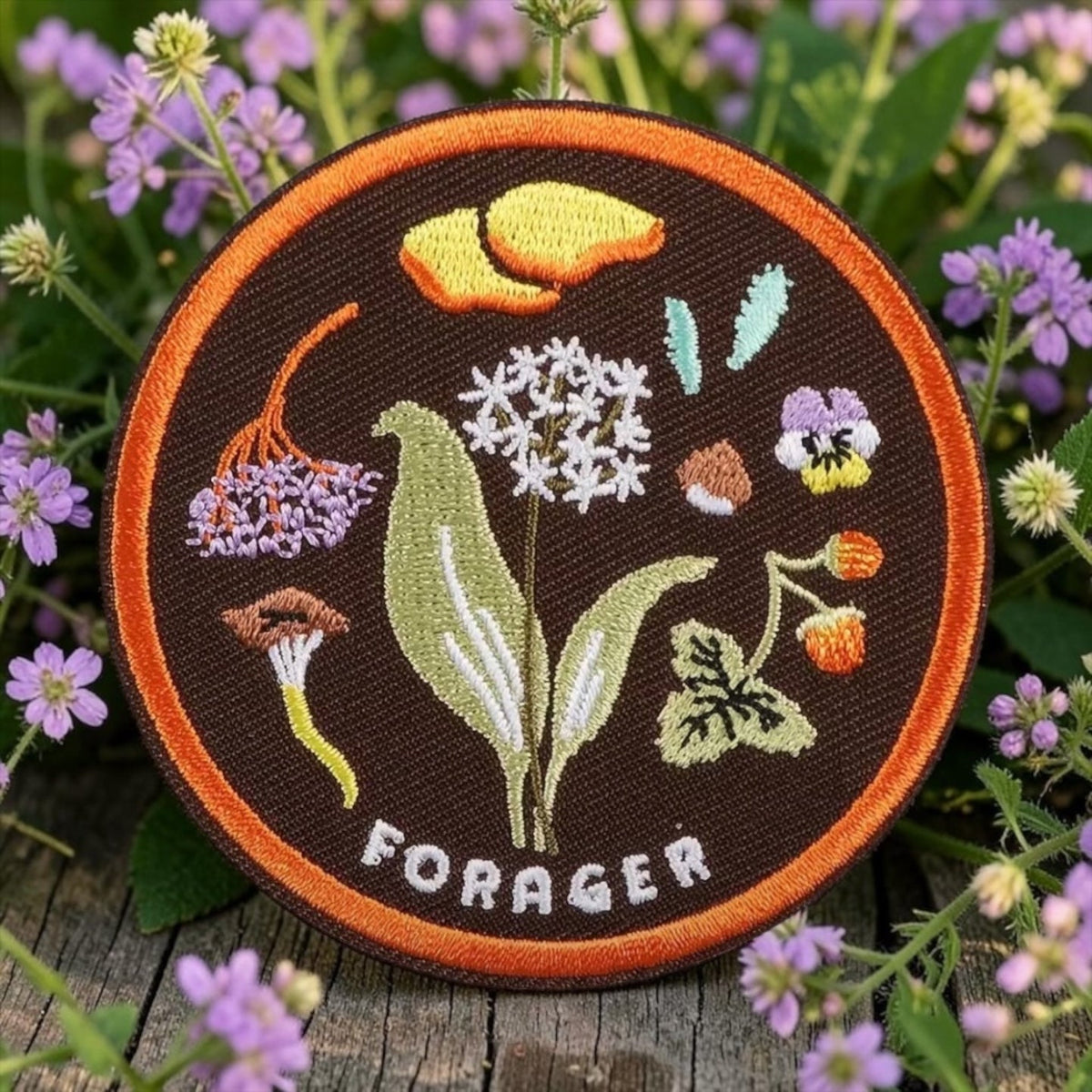 “Forager” Round Iron On Embroidered Patch - Wander Together Outfitters