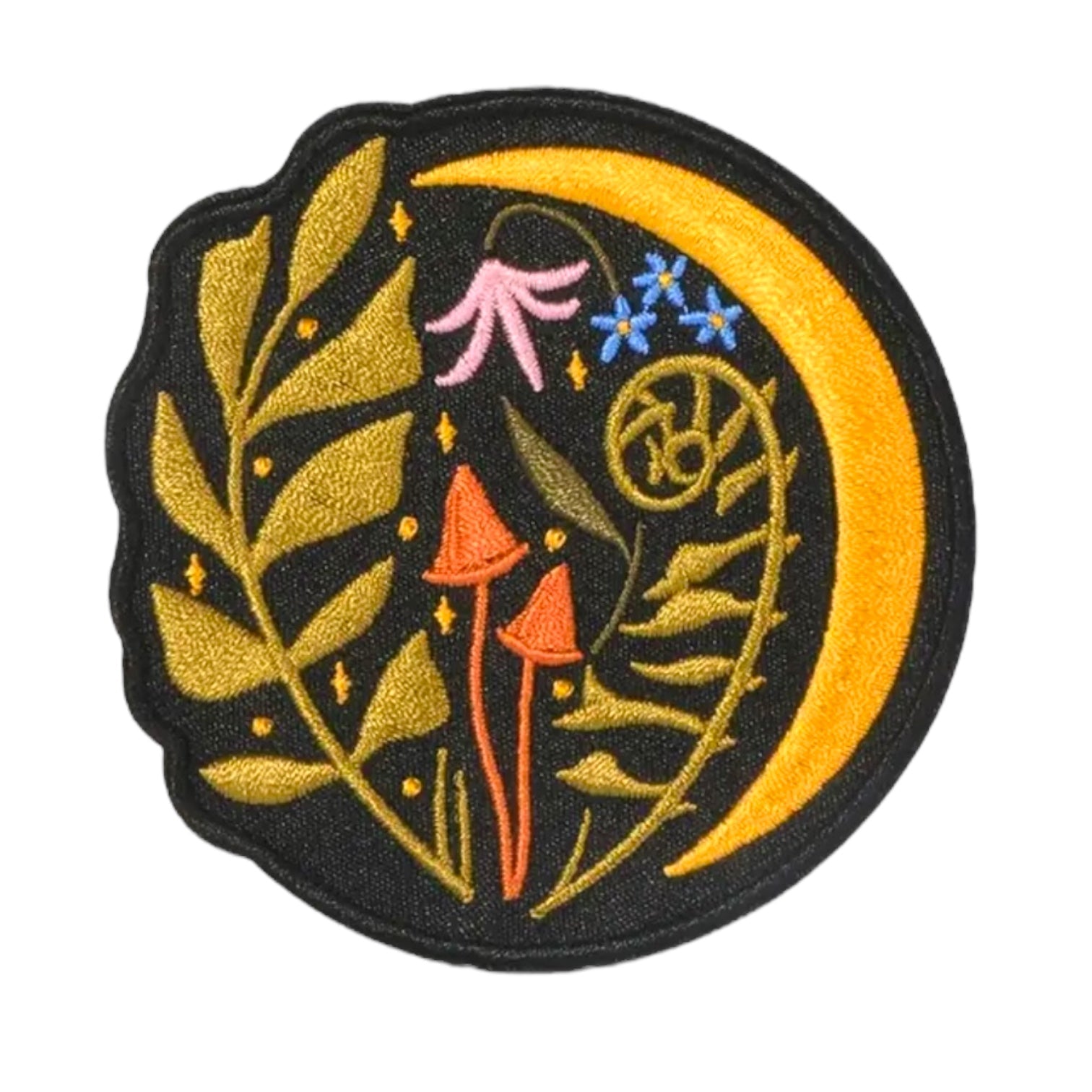 Forest Moon With Mushrooms Embroidered Iron On Patch - Wander Together Outfitters