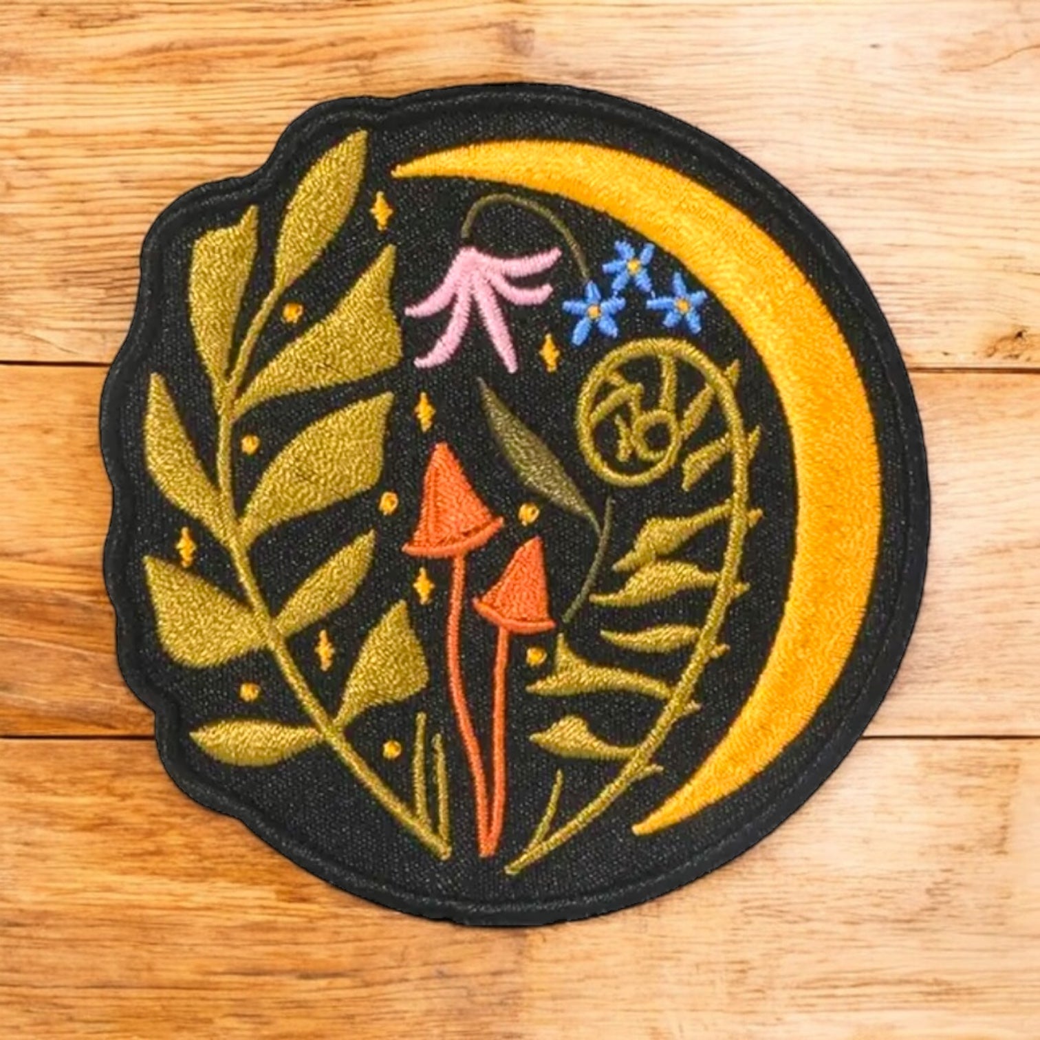 Forest Moon With Mushrooms Embroidered Iron On Patch - Wander Together Outfitters