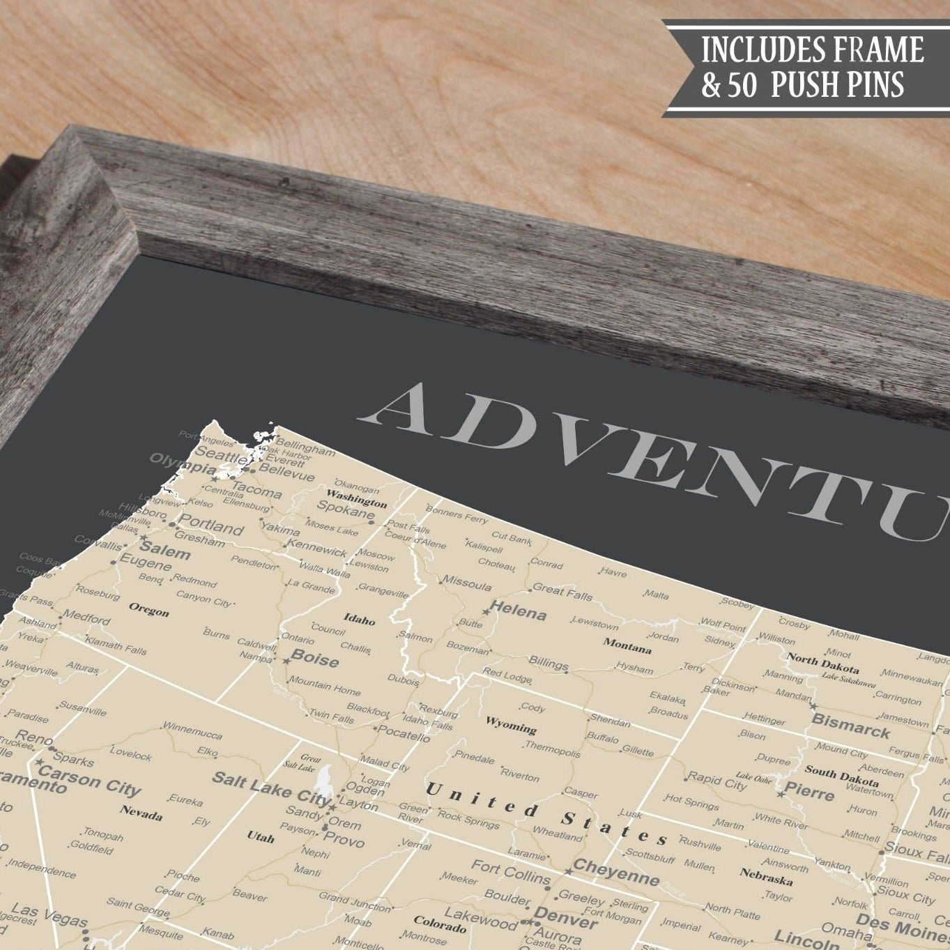 Framed USA Push Pin Map (Charcoal Grey) Framed - Wander Together Outfitters
