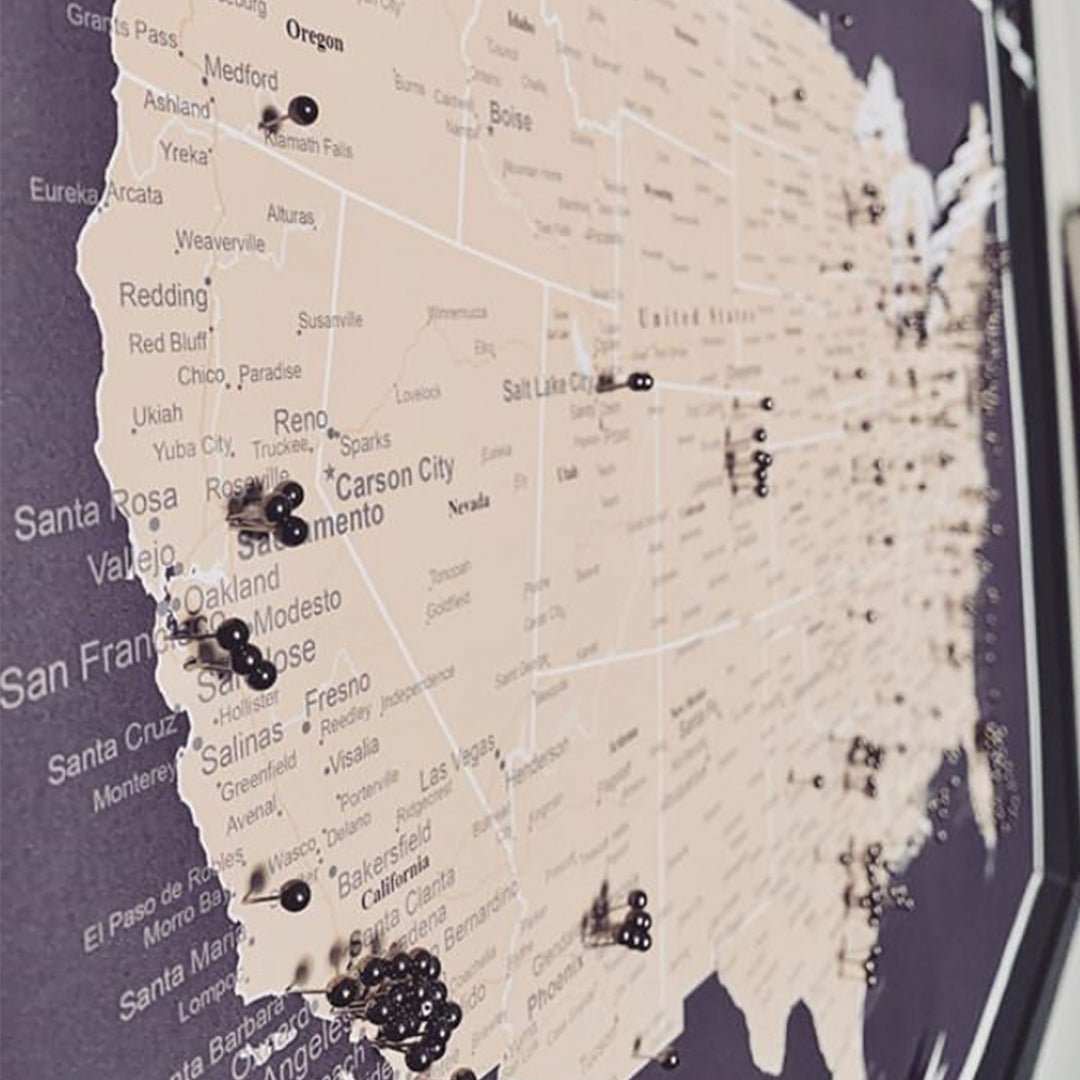 Framed USA Push Pin Map (Charcoal Grey) Framed - Wander Together Outfitters