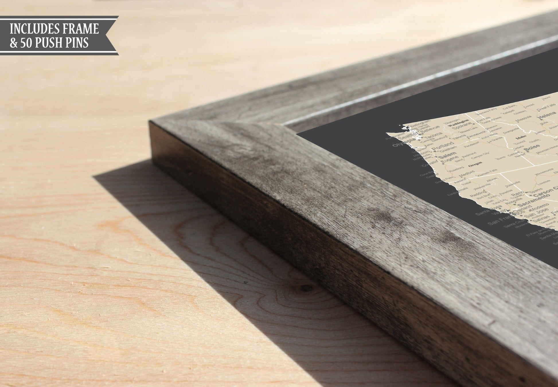 Framed USA Push Pin Map (Charcoal Grey) Framed - Wander Together Outfitters