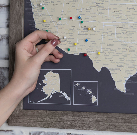 Framed USA Push Pin Map (Charcoal Grey) Framed - Wander Together Outfitters