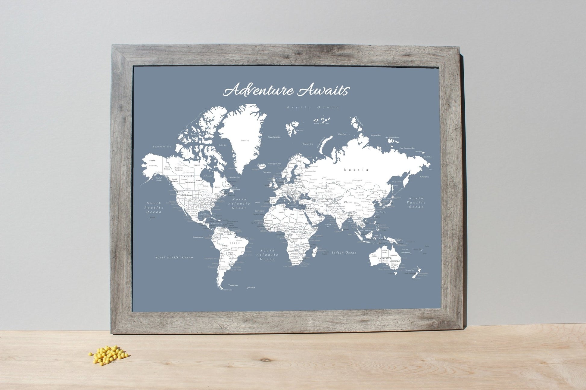 Framed World Push Pin Map - Slate Blue - Wander Together Outfitters